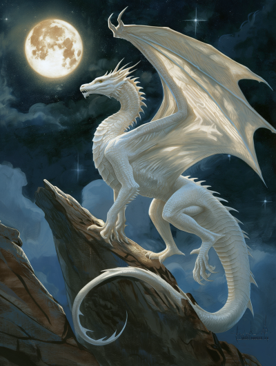 Majestic White Dragon Soaring