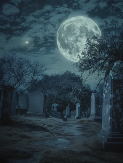 Creepy Cemetery at Night