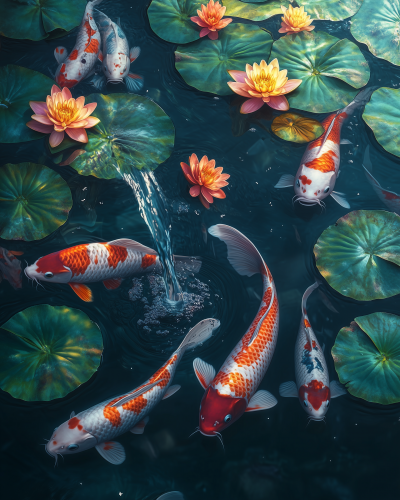 Moonlit Koi Pond