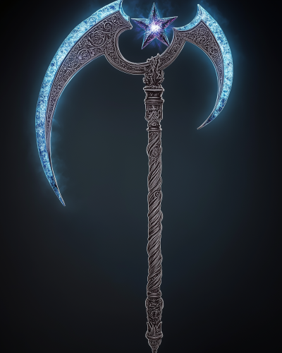 Neon Color Gradient Scythe and Star Illustration