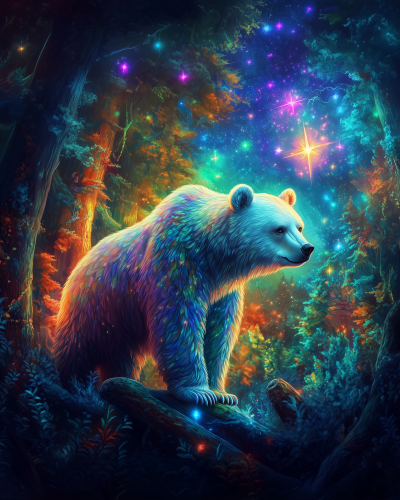 Neon Mystical Bear in Forest