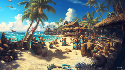 Tropical Beach Cartoon Scene