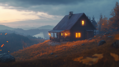 Cozy Cabin on a Hill at Dusk