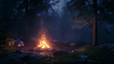 Nighttime Campfire in Forest