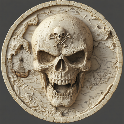 Pirate Skull Bas Relief