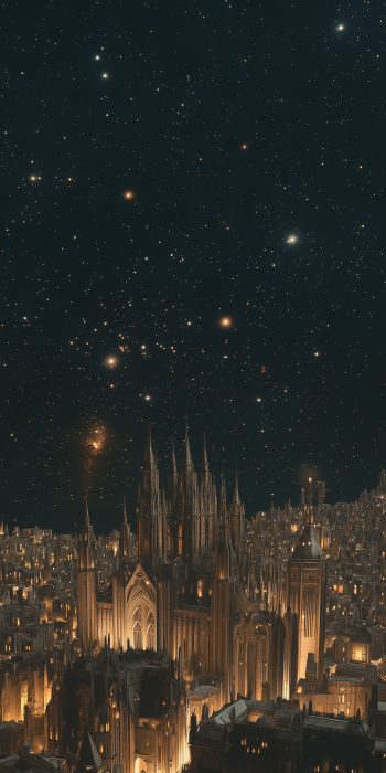 Gothic City Under Night Sky