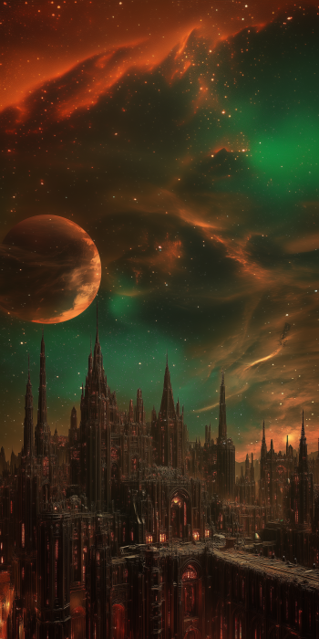 Gothic City Under Night Sky