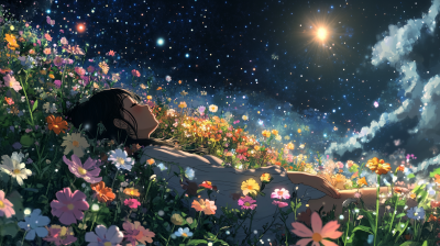 Girl Sleeping in Flower Field