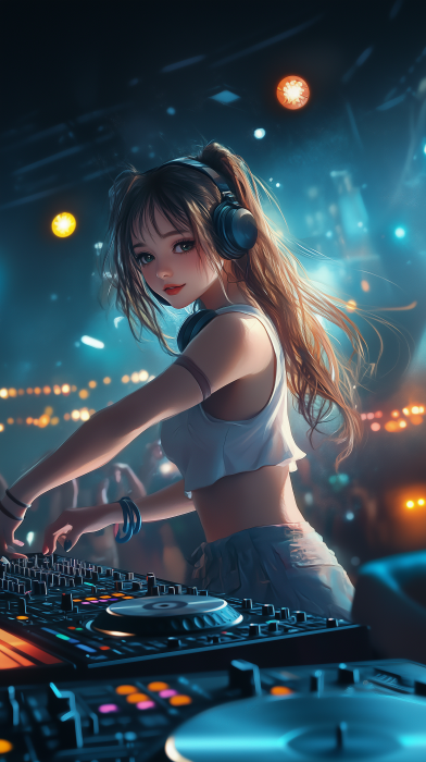 DJ Girl in Ghibli Style