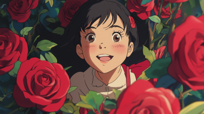 Smiling Girl with Red Rose