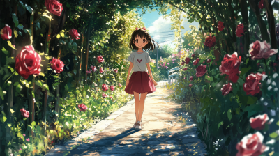 Girl in a Rose Farm