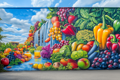 Colorful Fruit and Vegetable Mural