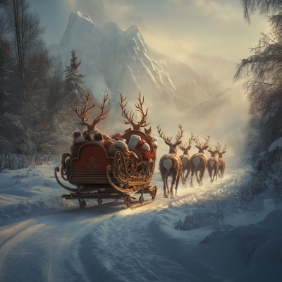 Realistic Santa’s Sleigh with Reindeer