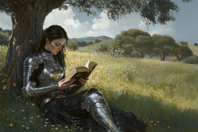 Woman Reading in Armor