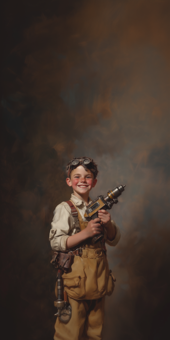 Smiling Boy with Steampunk Drill