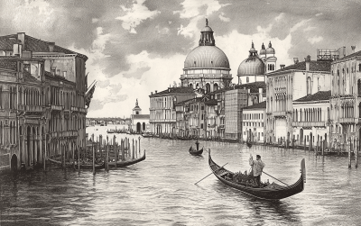 Etching of the Grand Canal in Venice