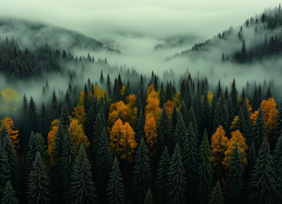 Autumn Forest in Fog