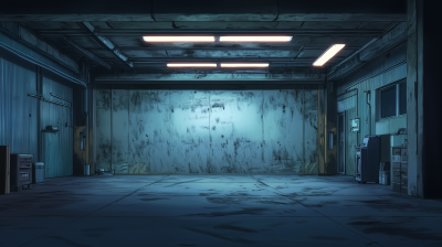 Dark Internal Garage Wall Anime Style