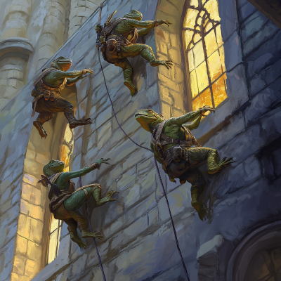 Lizardmen Climbing the Wall