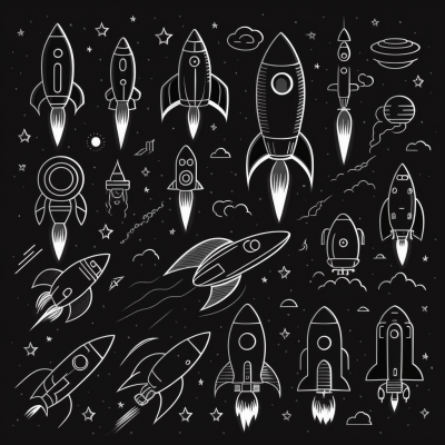 Rocket Line Art Icons