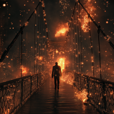 Man Walking on a Flaming Bridge