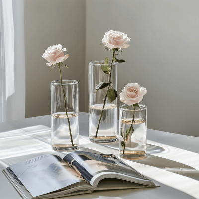 Elegant Glass Vases with Roses