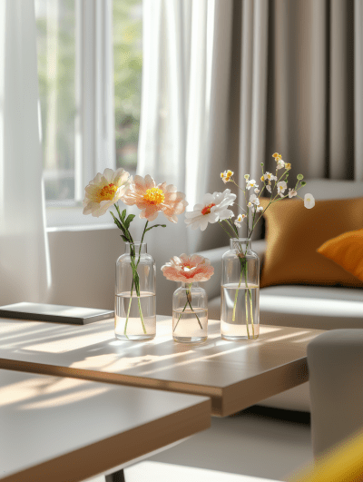 Glass Vases with Flowers