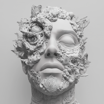 Monochromatic Psychedelic Human Head