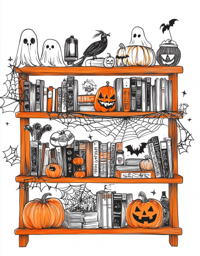 Halloween Bookshelf Illustration