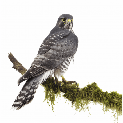 Goshawk Perched on Mossy Branch