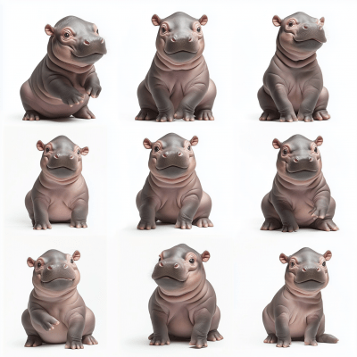 Baby Hippopotamus Line Stamps