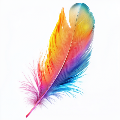 Colorful Feather on White Background