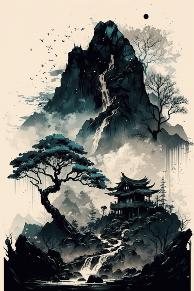 Japanese Ink Fantasy Landscape