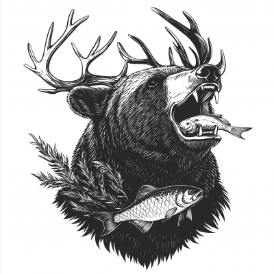 Bear with Deer Antlers