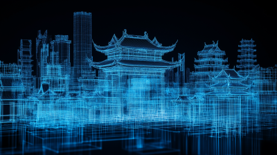 Blue Wireframe Cityscape