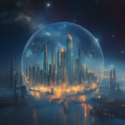 Floating City Under Glass Dome