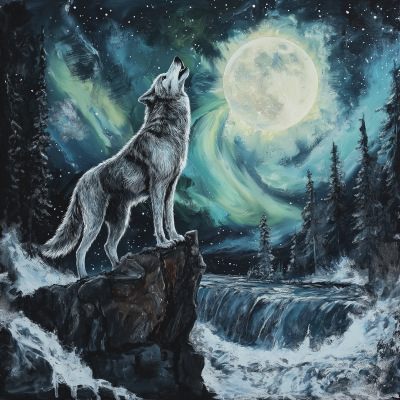 Wolf Howling at Moon