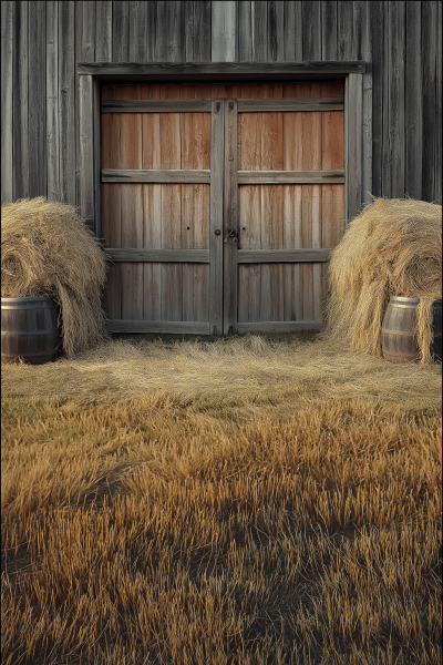 Barn Door with Hay Barrels