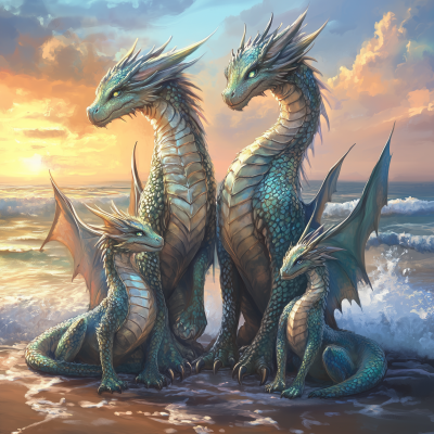 Dragon Family at the Seaside