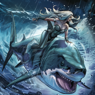 Mermaid Riding Mega Shark