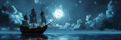 Pirate Ship Under Moonlight