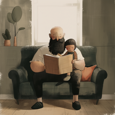 Father Reading to Daughter Illustration