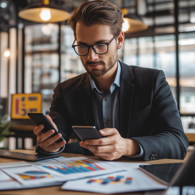 Businessman Using Mobile for Investment