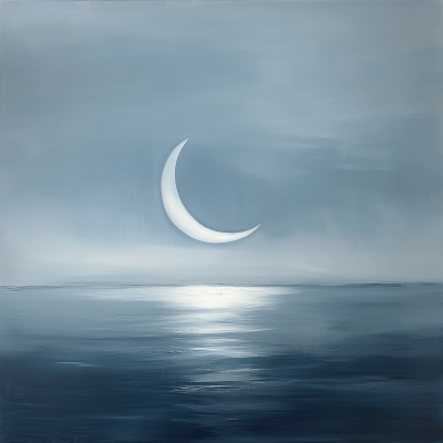 Crescent Moon Over Calm Sea