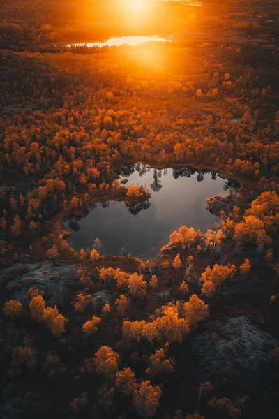 Autumn Sunset Aerial View