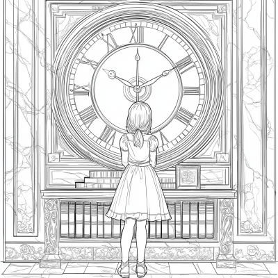 Girl with Clock Coloring Page