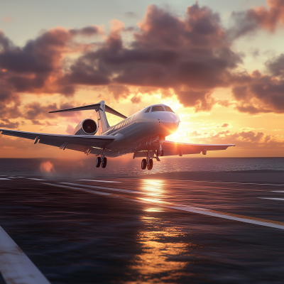 Jet Taking Off at Sunset