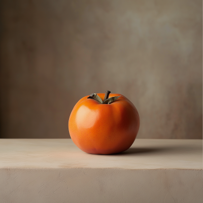 Ripe Persimmon on Neutral Surface