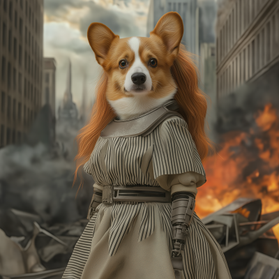 Android Corgi in Khaki Dress