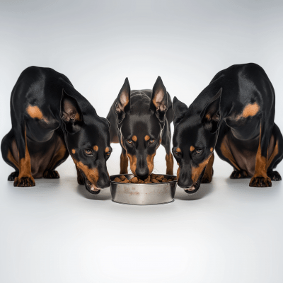 Aggressive Dobermans Eating